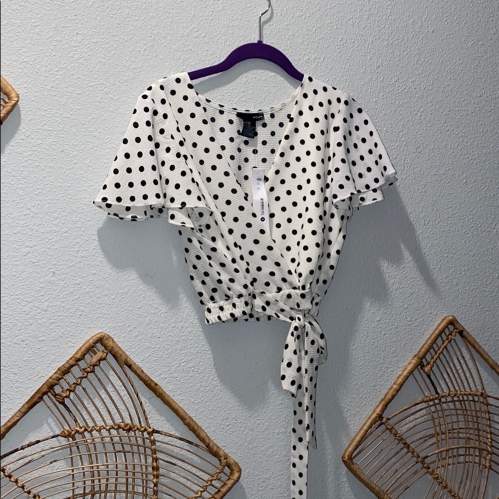Aqua polka dot blouse